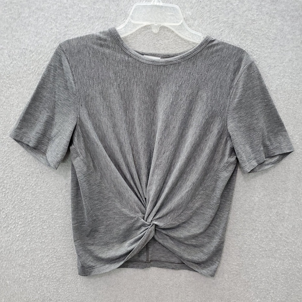 Lululemon Women Top Medium Gray Crescent Cropped T-Shirt Short Sleeve Front Knot